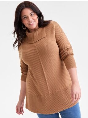 Ribbed Sweater with Envelope-Neck in Camel Brown by Style & Co. NWT